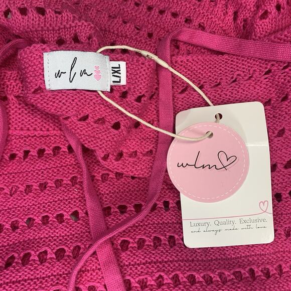 Crochet Knit Long Spaghetti Straps Fuchsia Pink Bathing Suit Coverup Size L/XL - Picture 15 of 15